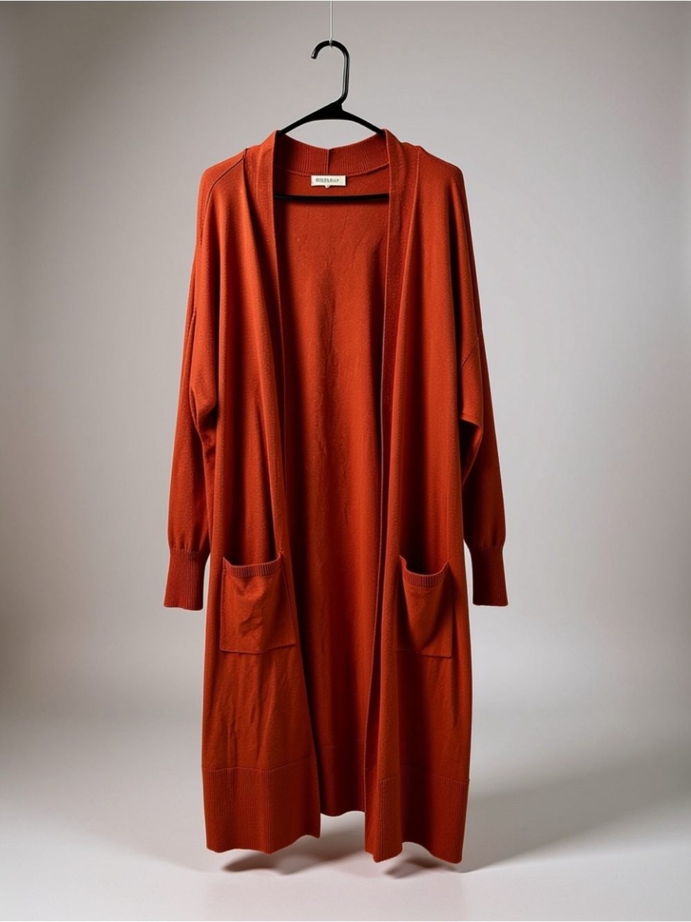Margeaux & Ellie Brand - Long Open-Front Cardigan - Rust Orange